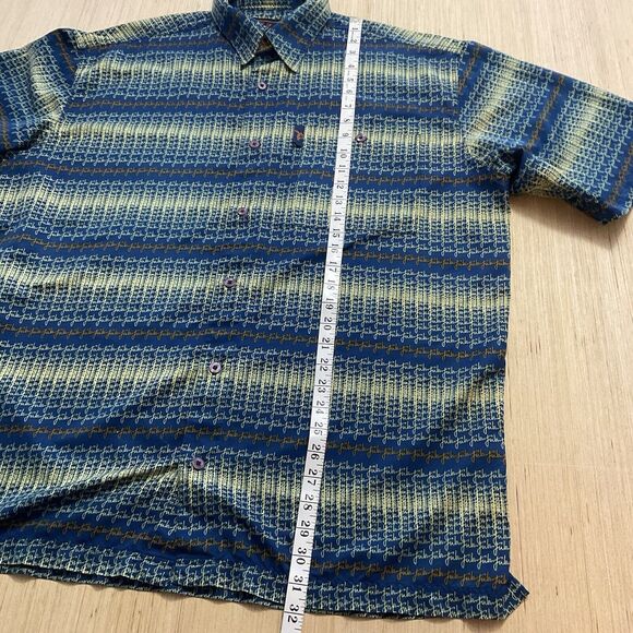 Fubu Shirt Mens Y2K XL Blue Yellow Orange Button Up Fubu Print Short Sleeve - Picture 3 of 8